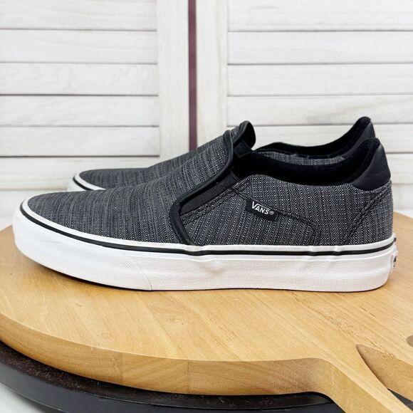 Vans Asher Slip On Sneaker Tweed Look Shoes Black Grey 8 - Picture 1 of 11